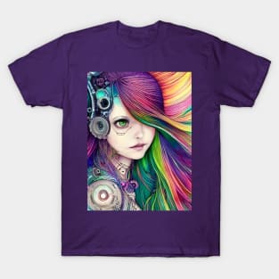 Rainbow Haired Cyber Girl T-Shirt